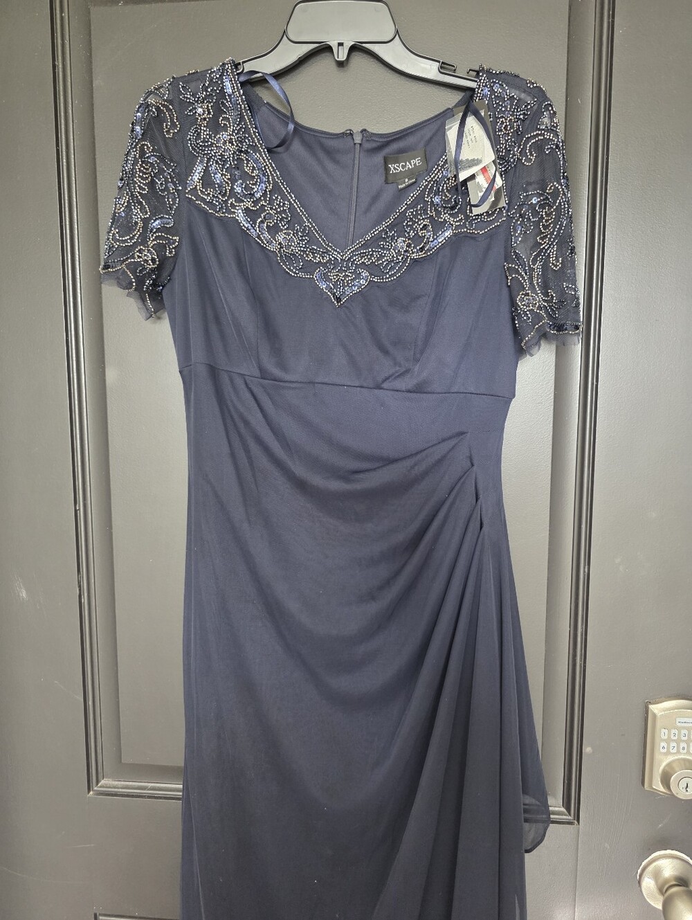 Xscape Navy Beaded Evening Gown Dress Women’s Size 8 Formal Mother of Bride NWT - Picture 3 of 11